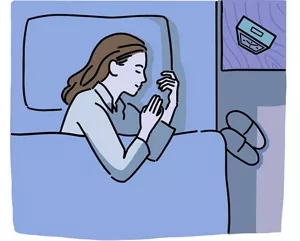 寝室で眠っている女性のイラストイメージ